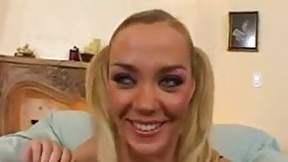 girl with blond braids gets her arse got laid