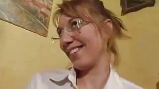 French blonde with glasses gets her perfect butt fucked