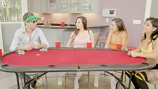 A game of cards quickly turns into a wild group shagging