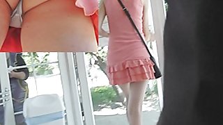 Sassy coral summer suit upskirt movie