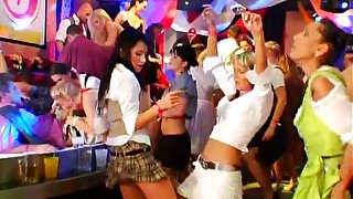 Naughty girls are dancing and touching each other