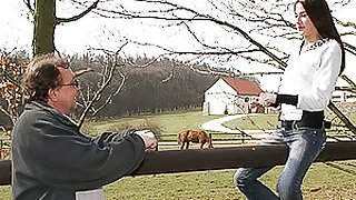 Senior fart uses his horses to seduce a teen