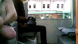 Jerking off my big Russian cock while riding a public bus