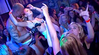 Two skanky chicks are having hot lesbian sex in a club