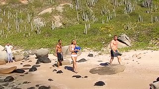 Lea Lazur attacked by a bunch of guys for a beach orgy