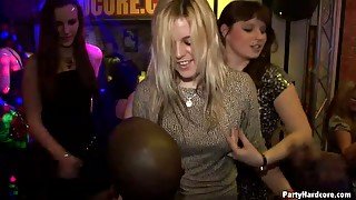 Horny dudes maul intensively frisky Russian chics during dance