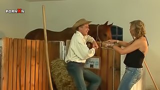 Farmer Momma Gets Fucked By A Cowboy Stud in the Stables