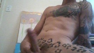 Guy with the jaguar tattoo cumshot