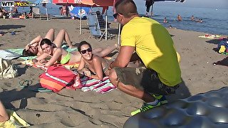 Spanish chicks seduced on a beach