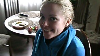 Fuckable Russian blond babe mastrubates in front of her boyfriend's eyes