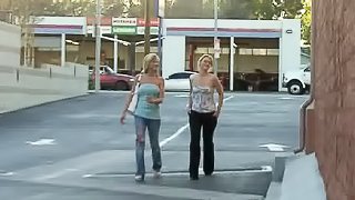 Two adorable blonde best friends are recorded by a voyeur as they shop in public.