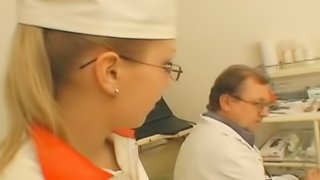 Nasty nurse sucks the patient's dick while conducting therapy