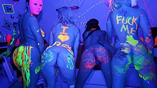College students with body painting fucked in ultraviolet light