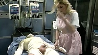 Really horny blond nurse rides bandaged patient's cock in the hospital