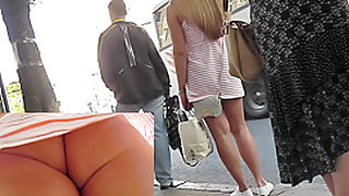 Amateur upskirt camera filmed young babe's charms