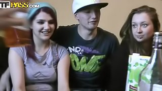 Three horny babes and one guy are fucking high