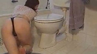 Young redhead girlfriend masturbates in bathroom on my camera