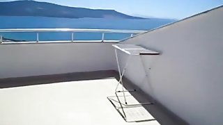 Wife can't wait and she fucked herself on a balcony