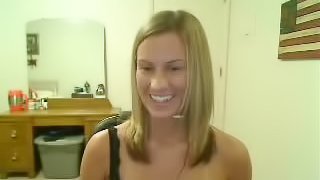 Blonde coed babe shows her tits and pussy on webcam