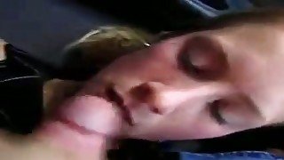 Naive looking teen gives a head to my strain dick in car