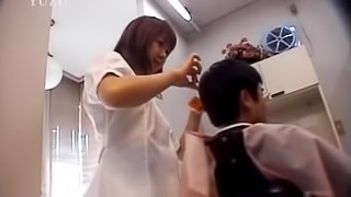 Asian Hairdresser Gives A Blowjob to a Customer