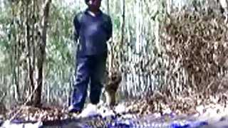 Asian girls get busted fucking in the forest and make a run for it