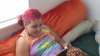 Chubby teen blows a big cock before being fucked in POV