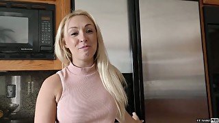 Weird big breasted blonde MILF Amber Deen watches her man fucking with a doll