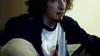 Curly hair webcam guy jerks off to cumshot