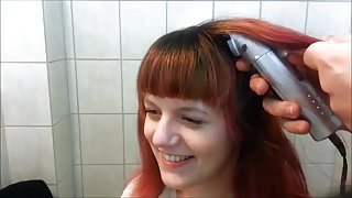 sexy redhead shaves her head bald