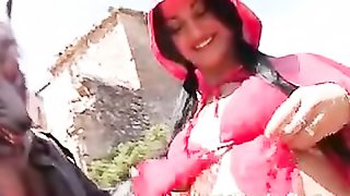 Little red riding hood gets her holes ravaged in this outdoor orgy