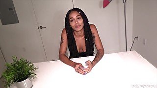 Extra-hot skinny ebony teen gives interview