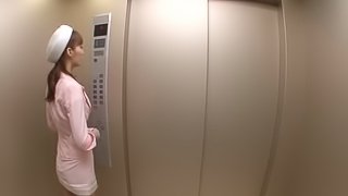 Cocksucker in white gloves blows him in the elevator