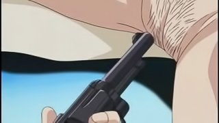 Police woman hentai gets assfucked with gun in her pussy