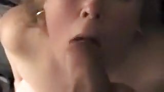 Cum thirsty blonde gets her mouth and face full of fresh thick cum