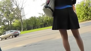 Voyeur enjoys outdoor upskirt stimulation