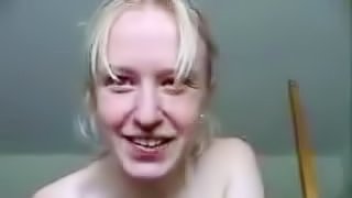 Homemade video of busty blonde babe giving intensive blowjob