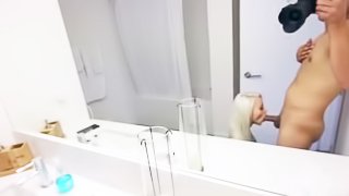 Blondie pleases dick in bathroom
