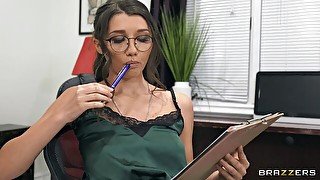 Nerdy and sexy brunette Maya Woulfe gets nicely fucked in the doggy style pose