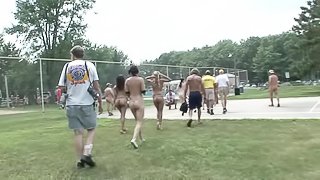 Naked girls volleyball game with wicked hot nudist girls