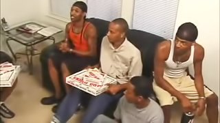 Hot black gay orgy scene with guys sucking dick lustily
