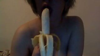 Stunning big breasted sexpot was eating banana and masturbated