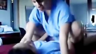 Girls in hospital scrubs fool around