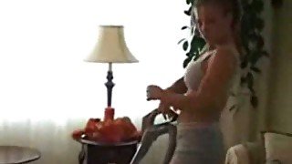 My sporty busty girlfriend runs the vacuum cleaner all naked