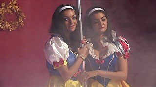 Porn Snow White sits down on black cock on the stage