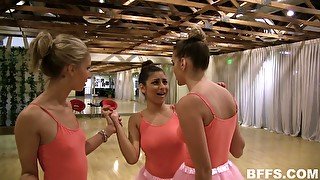 Big breasted ballerinas relax after dance practice by teasing wet cunts