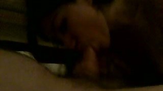 My skanky brunette GF wakes me up with a thorough blowjob