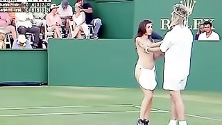 Audience claps after tennis player and his girlfriend fucked during the game.