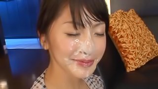 Greedy Asian Teen Gets a Double Facial Cumshot in Blowjob Threesome