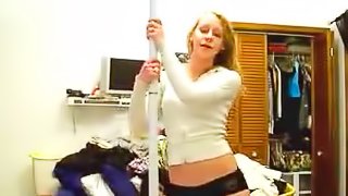 Teen hottie pole dancing in bedroom